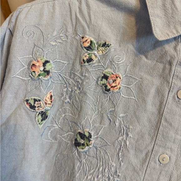 Vintage Andrea Blue Floral Embroidered Shoulder Pad Top XL - Picture 9 of 9